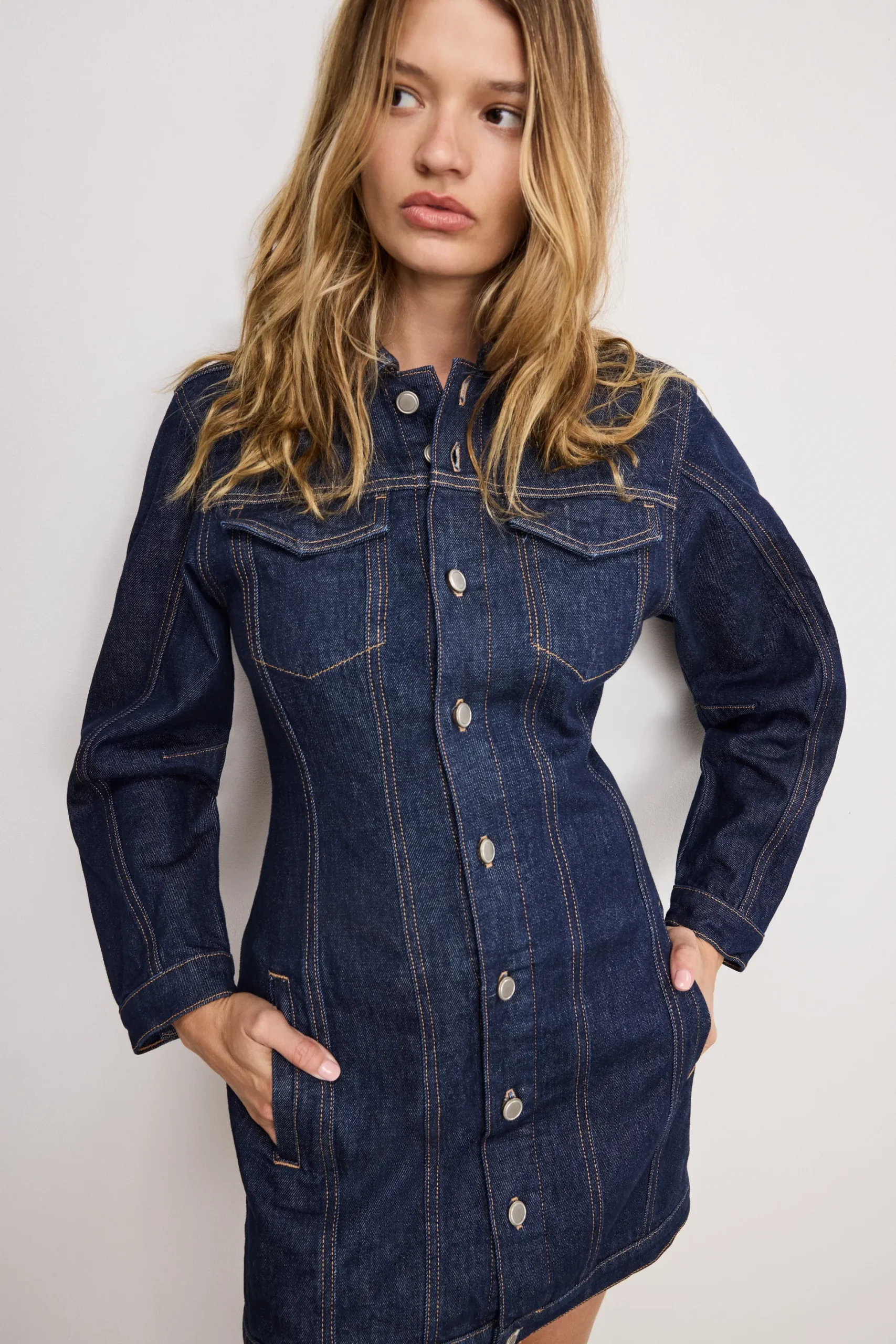 barrel long sleeve mini dress