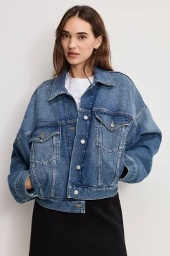 cropped pleated trucker jacket