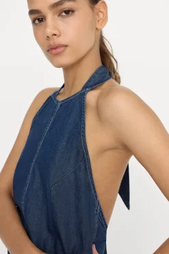 denim halter shift dress