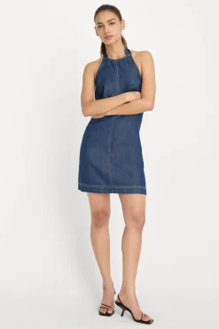 denim halter shift dress