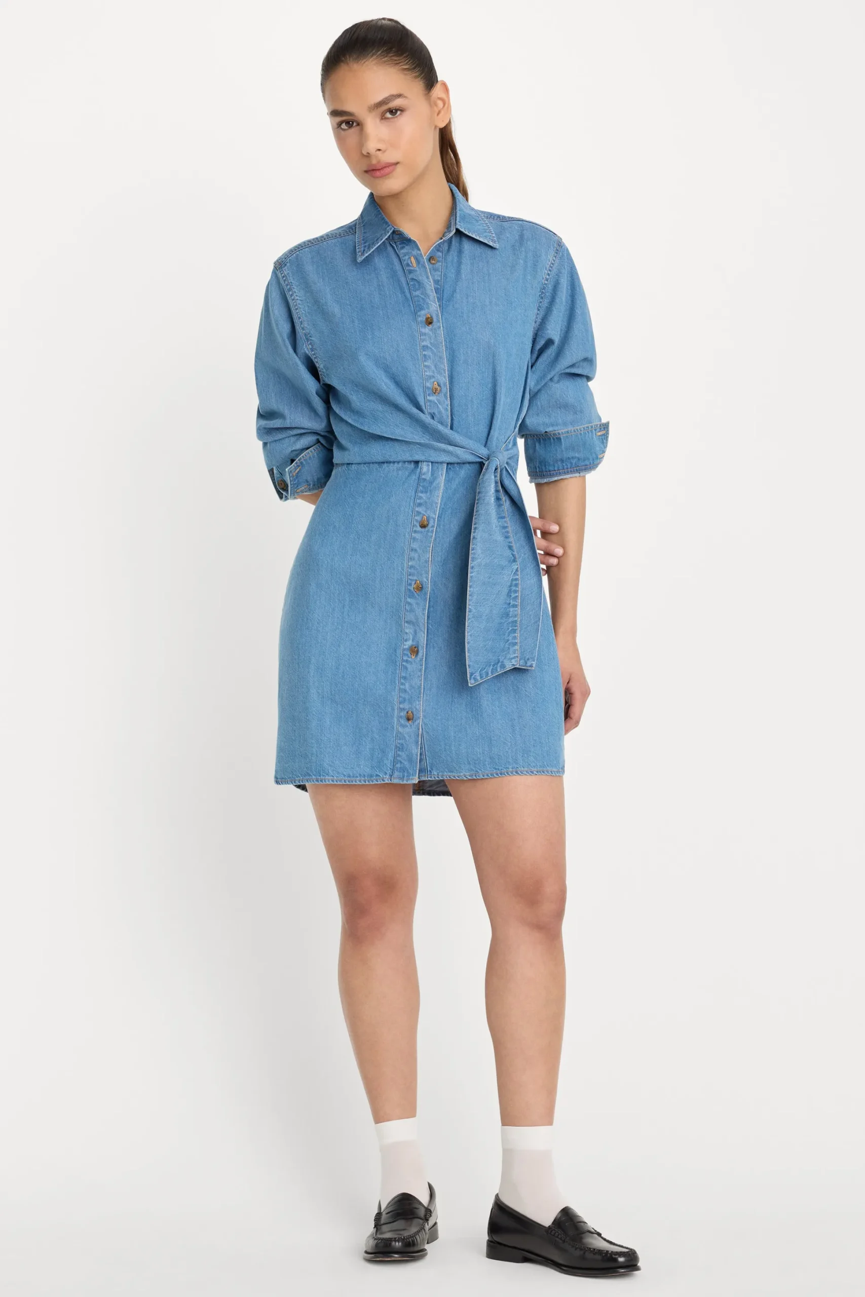 denim wrap shirt dress