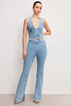 dolly crystal denim pull on pants