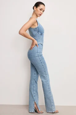 dolly crystal denim pull on pants
