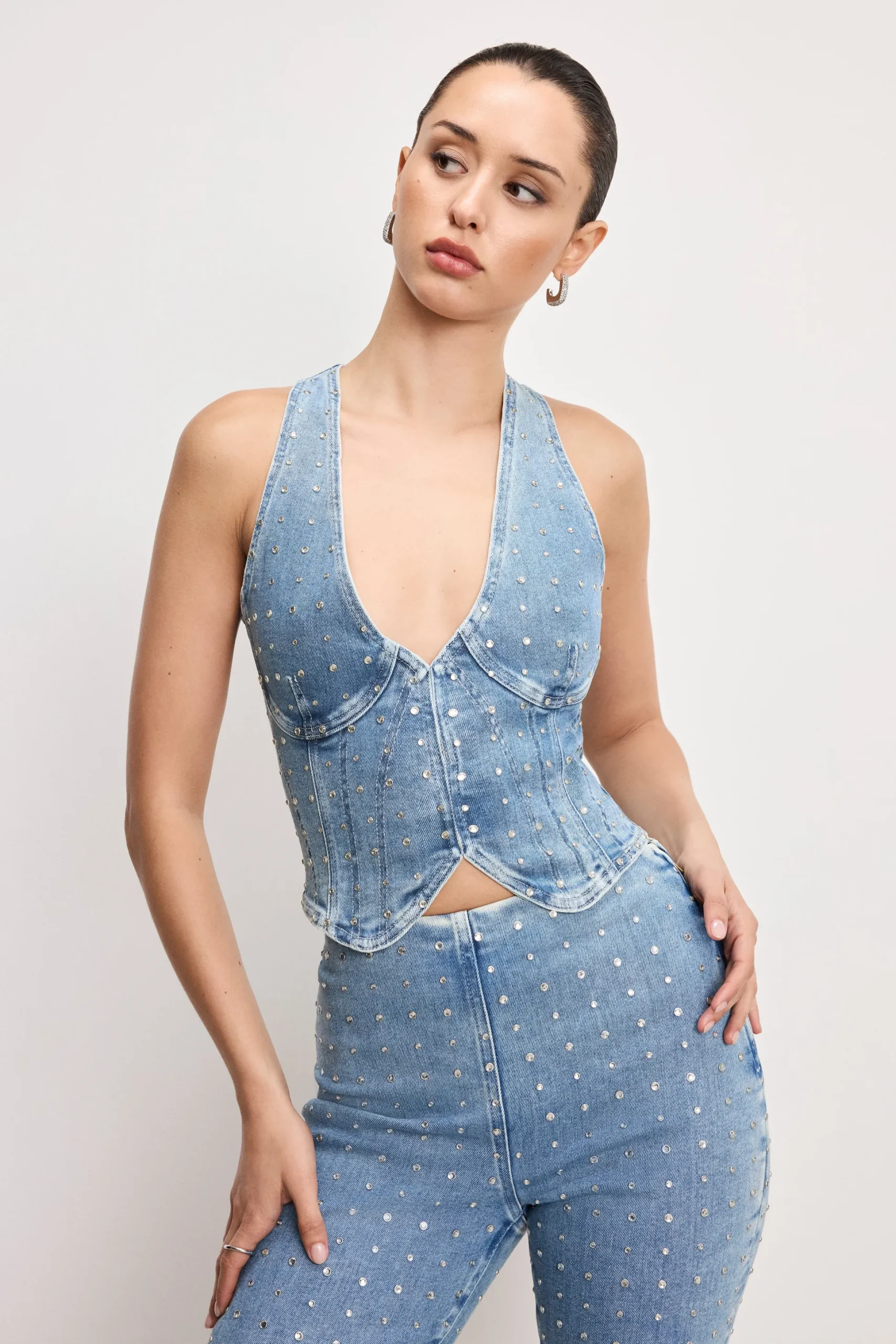 dolly crystal denim vest