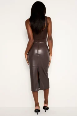 faux leather midi skirt