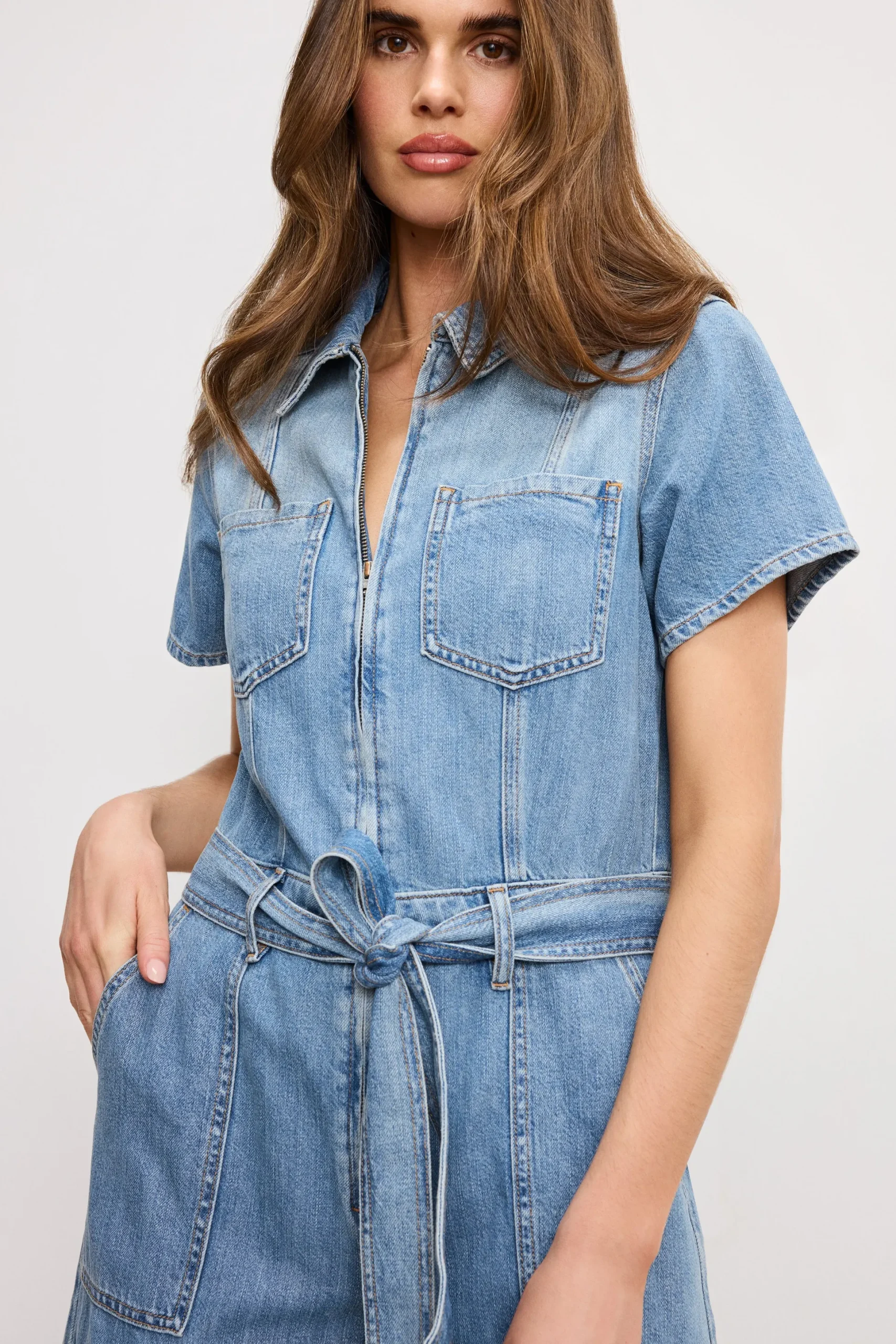fit for success lite linen denim cropped jumpsuit