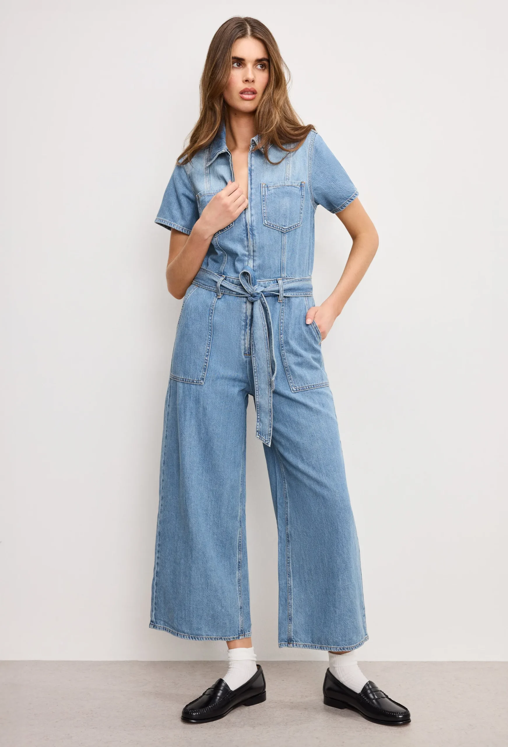 fit for success lite linen denim cropped jumpsuit