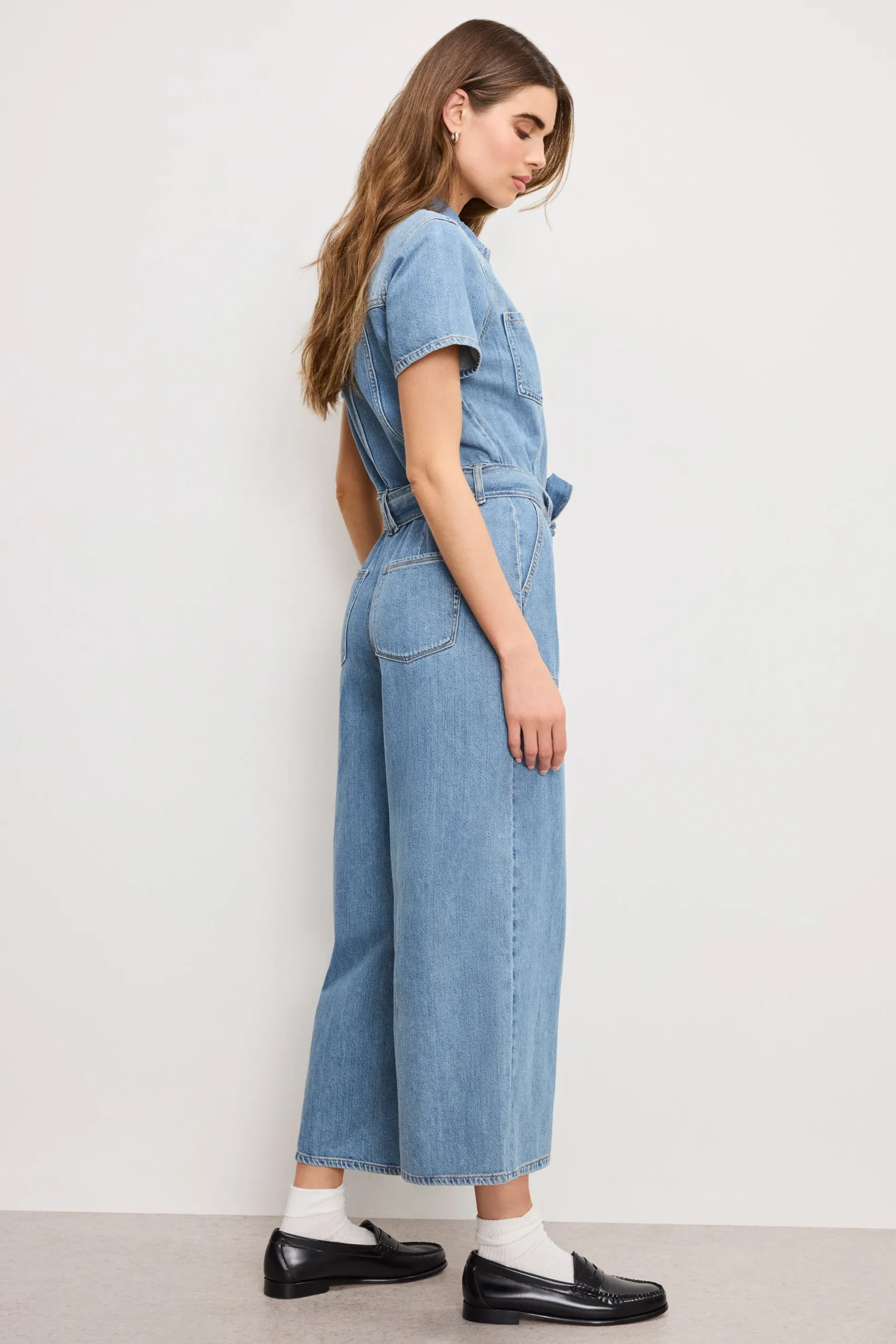 fit for success lite linen denim cropped jumpsuit