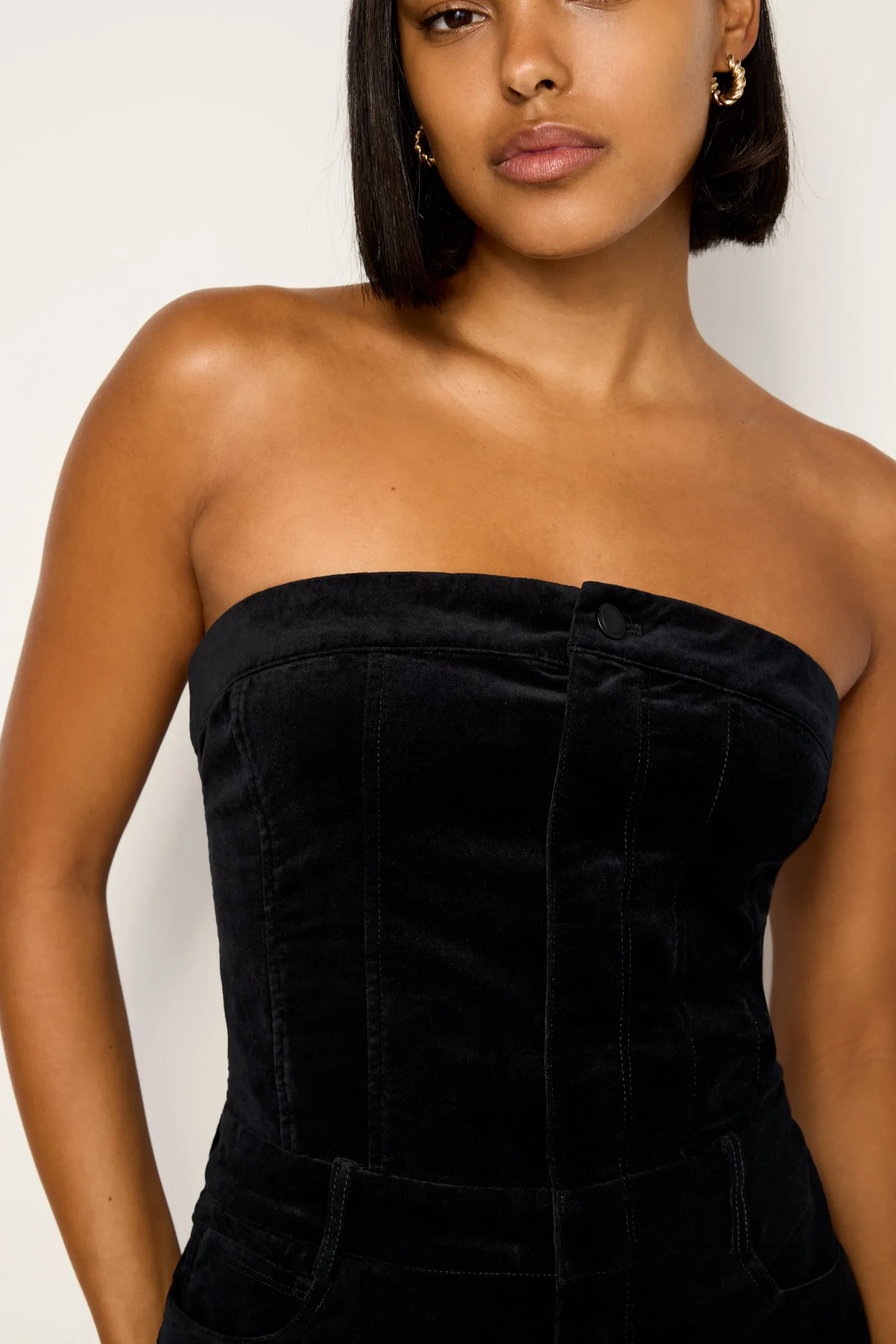 fit for success strapless velvet jumpsuit