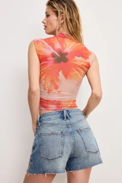 gauze mesh mock neck tank
