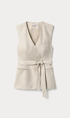 linen sleeveless belted vest