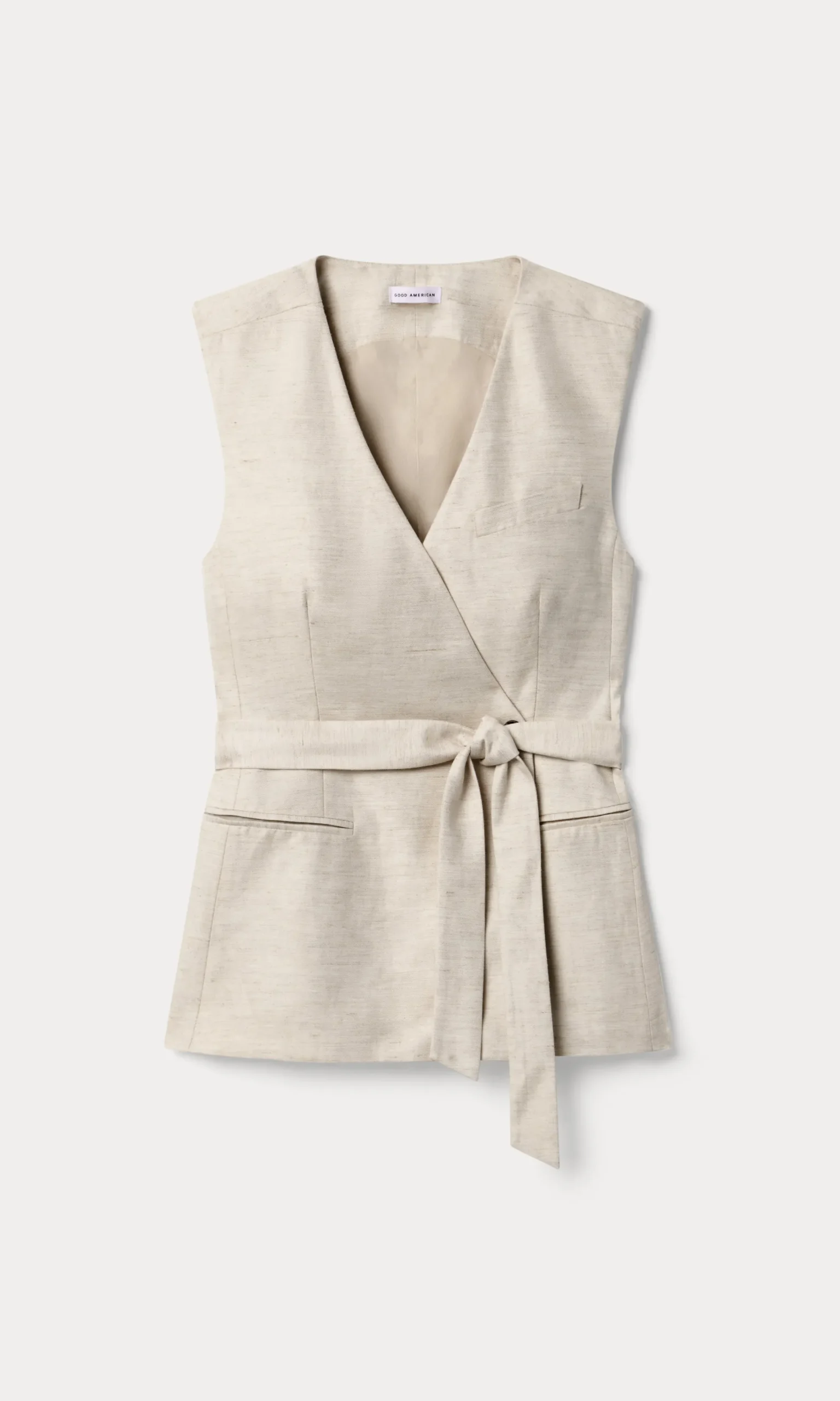 linen sleeveless belted vest