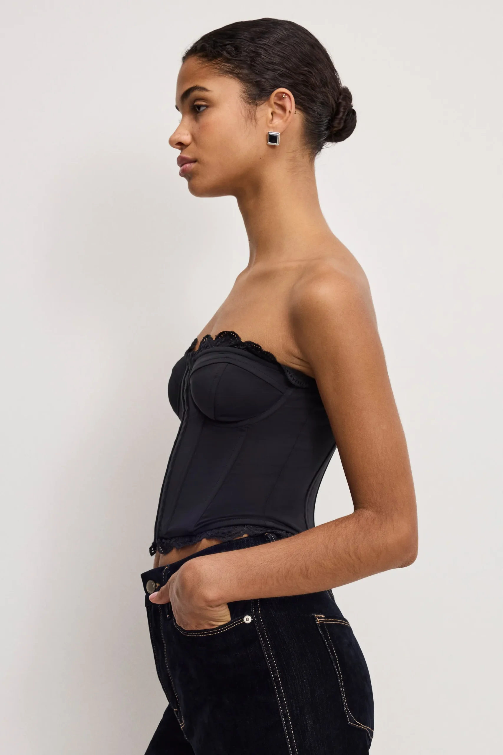 matte jersey lace trim bustier