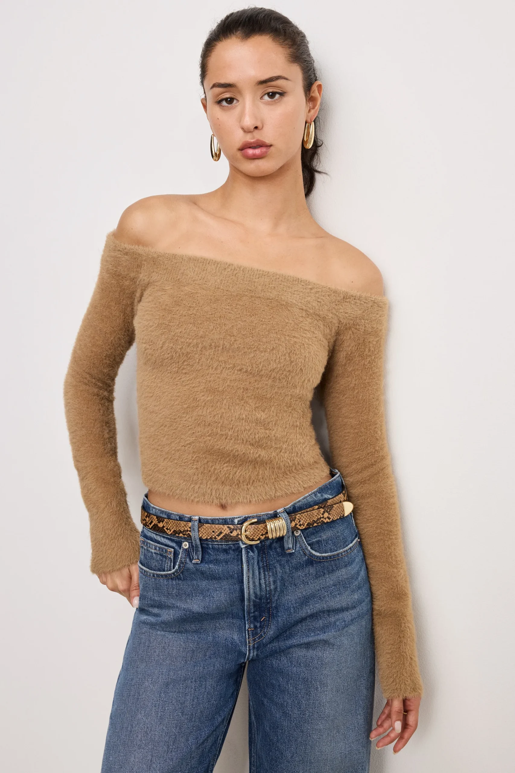 off shoulder plush top