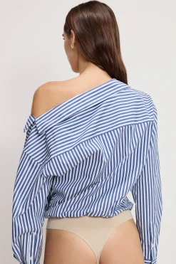 off-shoulder poplin bodysuit