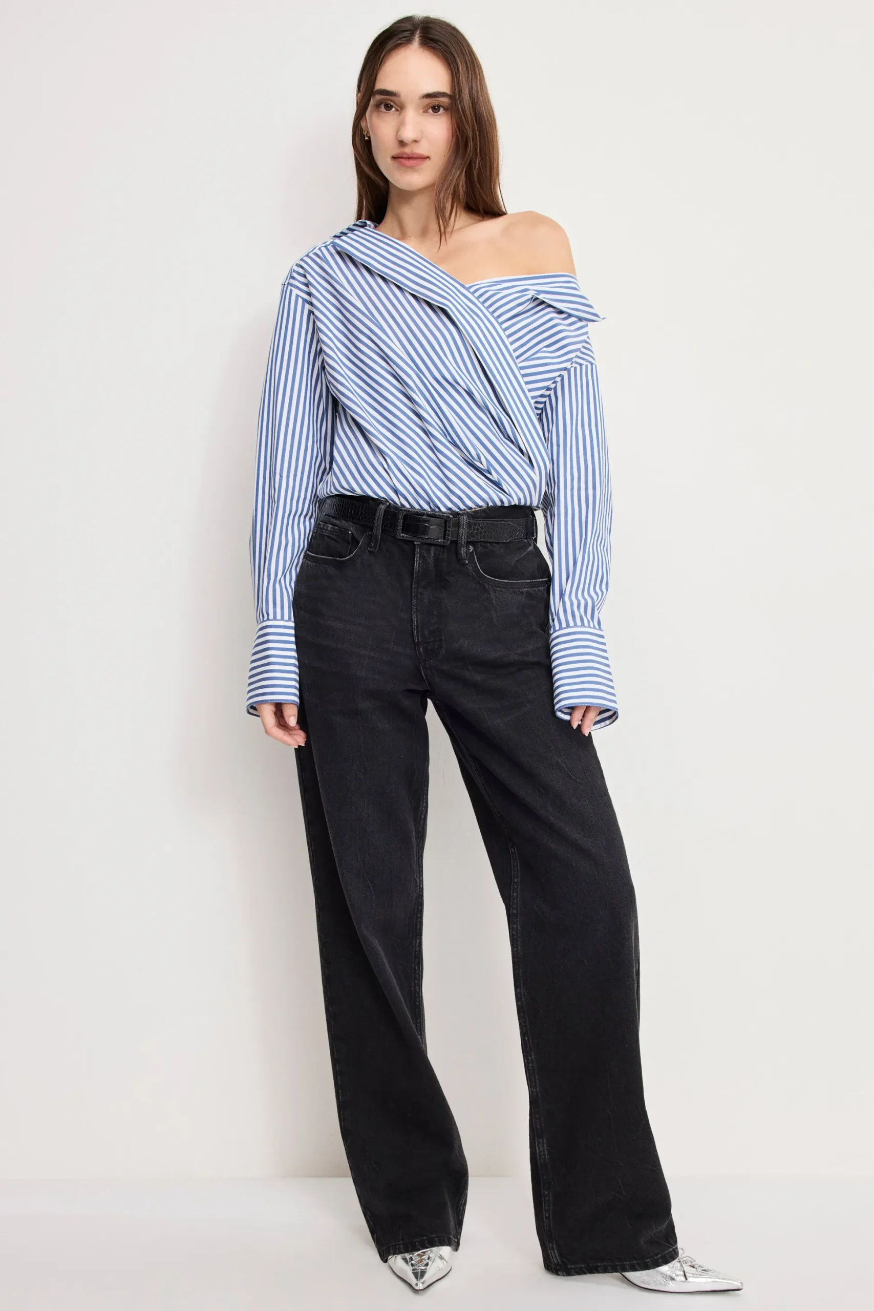 off-shoulder poplin bodysuit