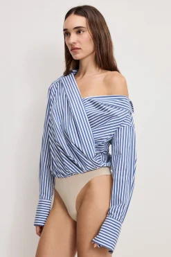 off-shoulder poplin bodysuit