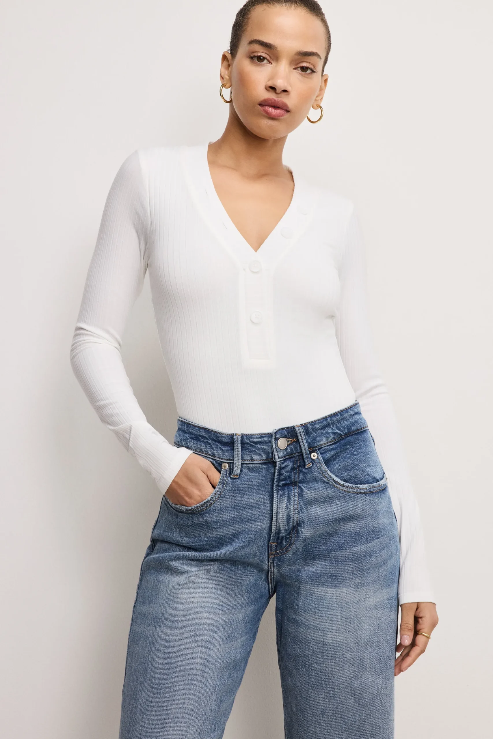 ribbed henley bodysuit