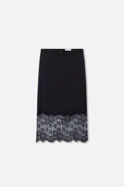 satin lace slip midi skirt