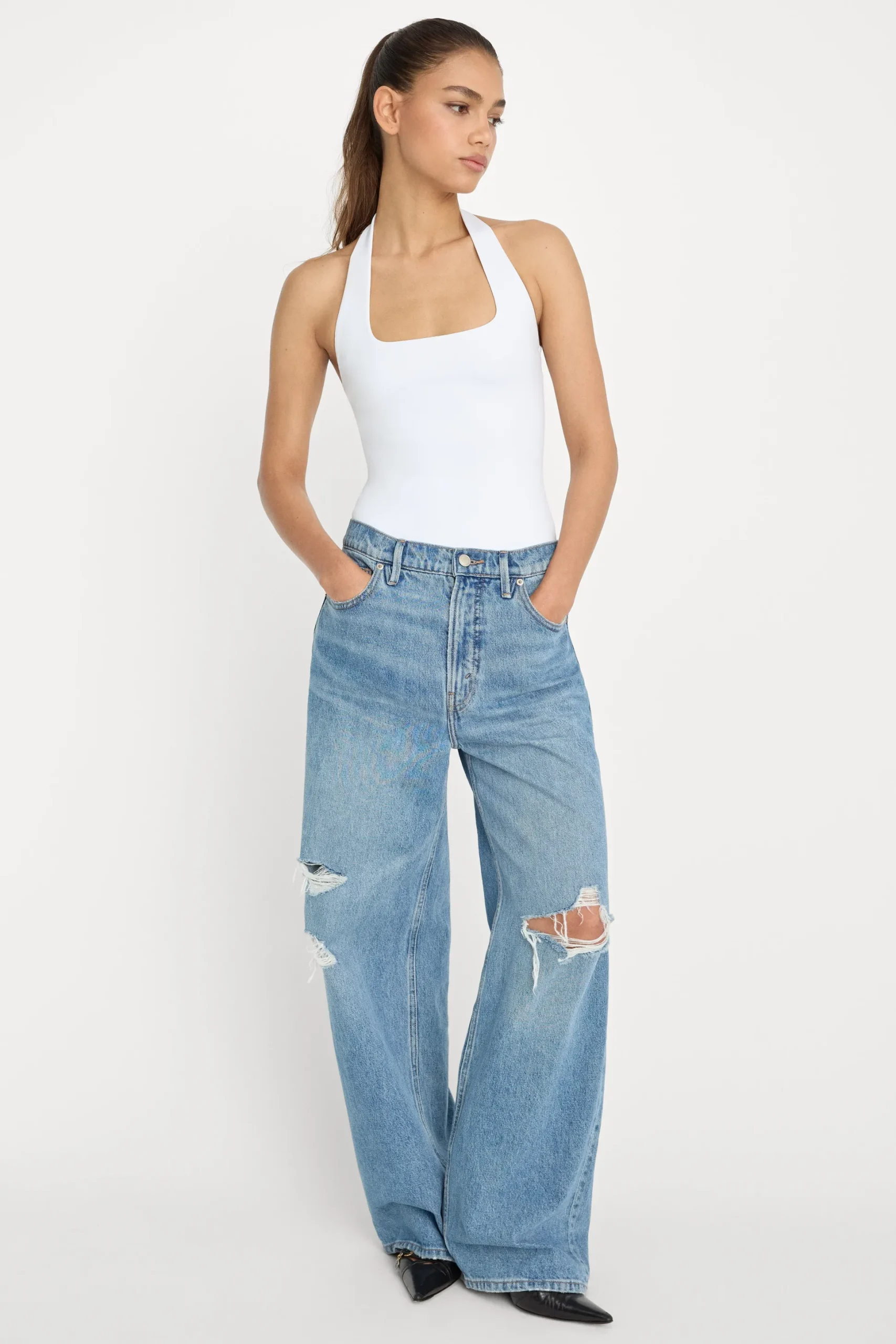 sculpting halter square neck bodysuit