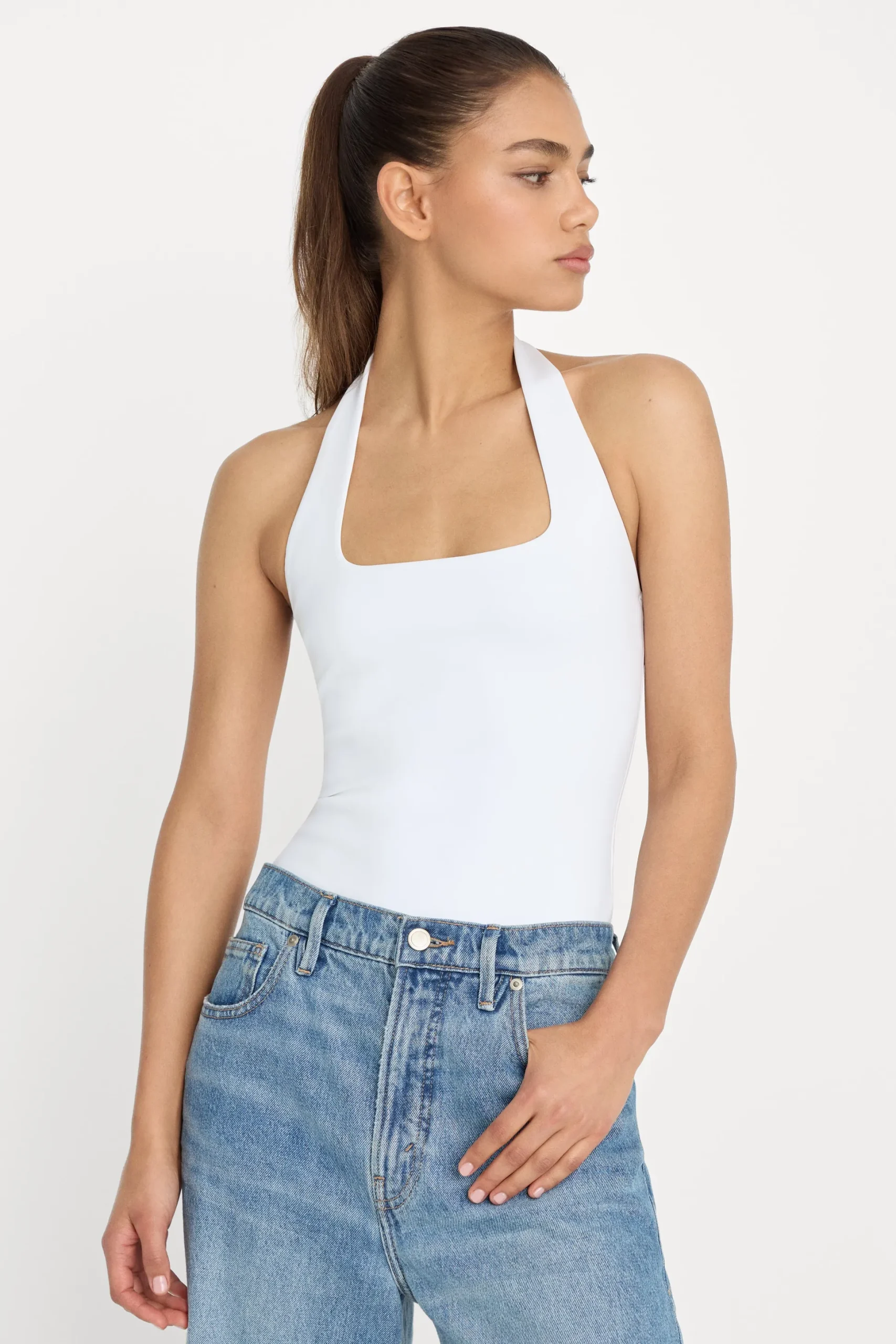 sculpting halter square neck bodysuit