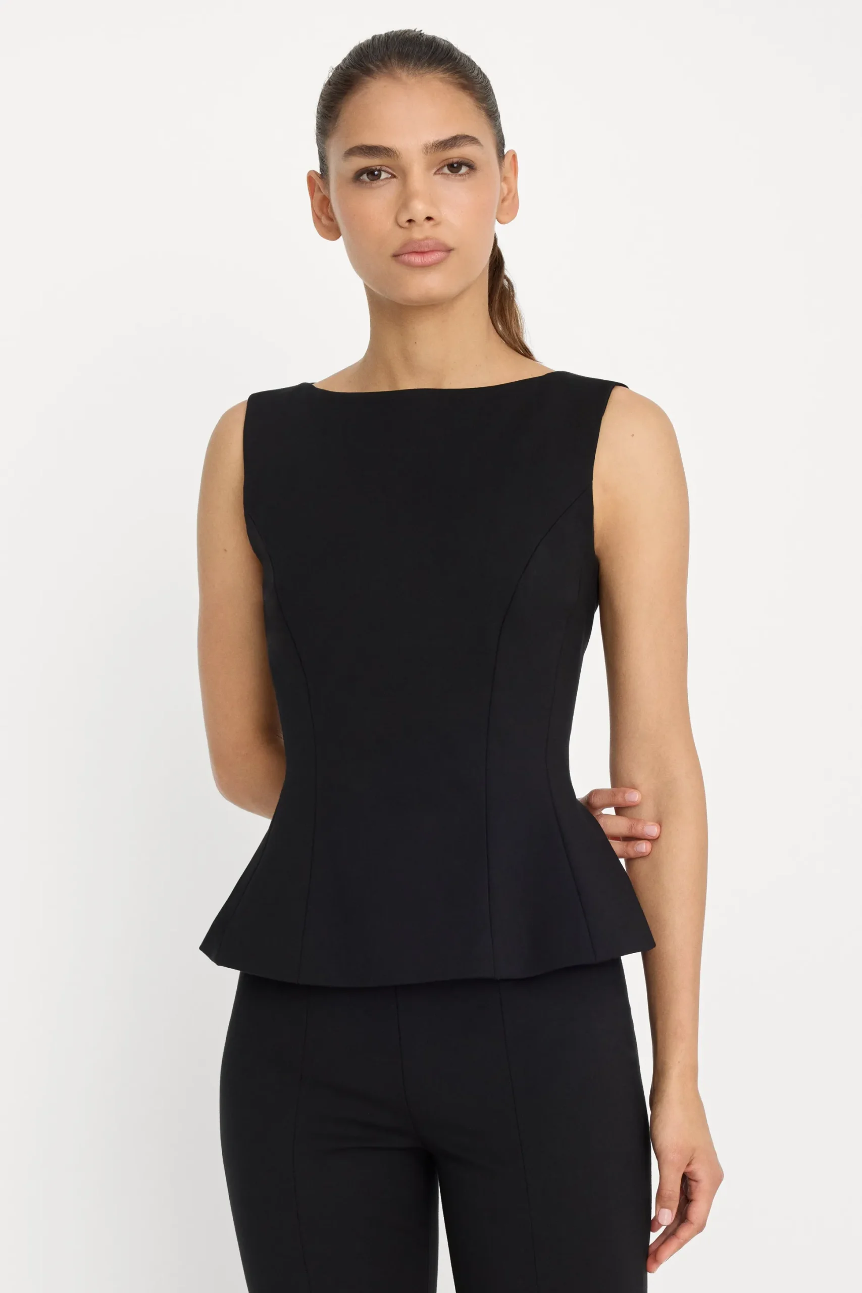 soft stretch ponte straight neck top