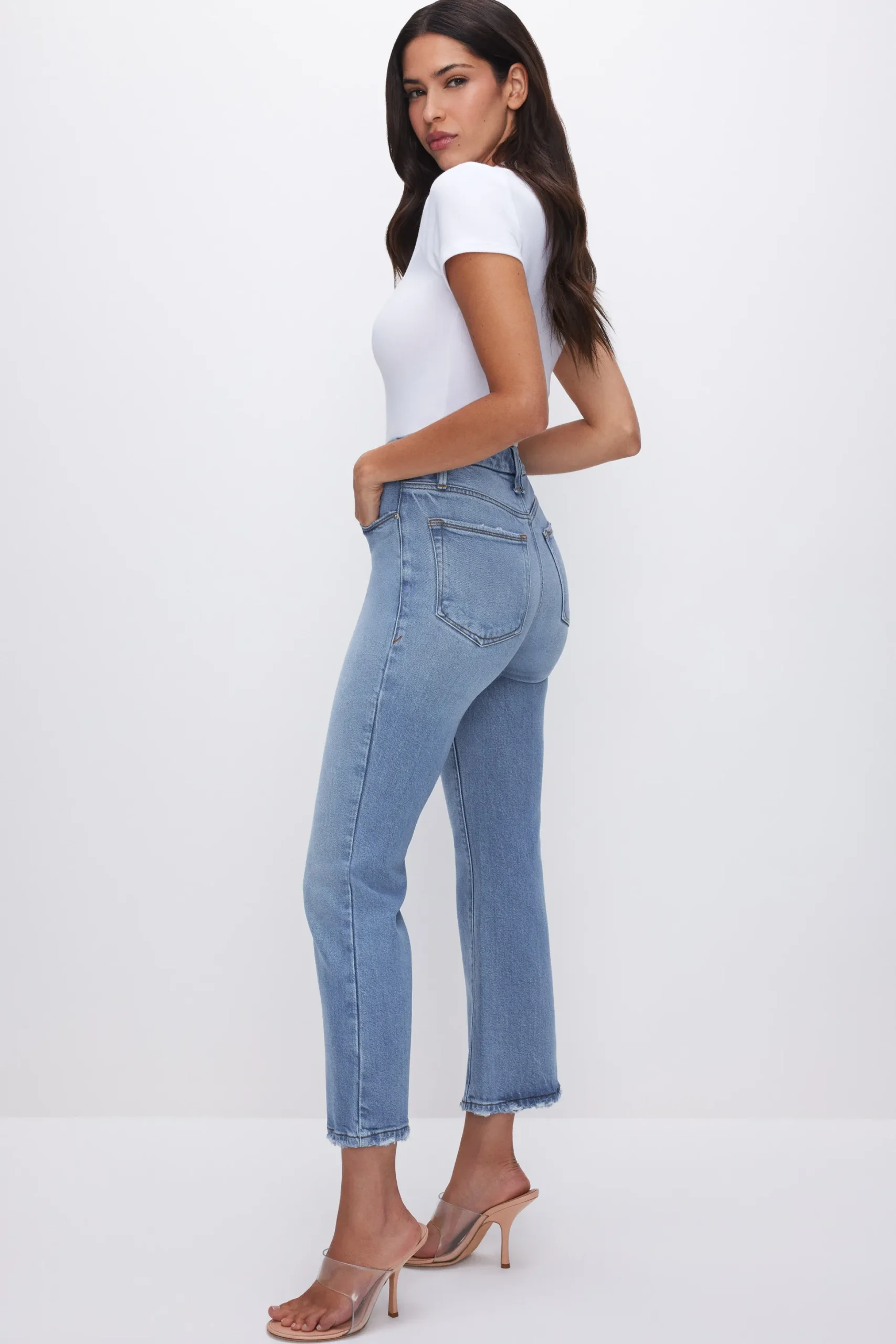soft-tech good legs cropped mini boot jeans