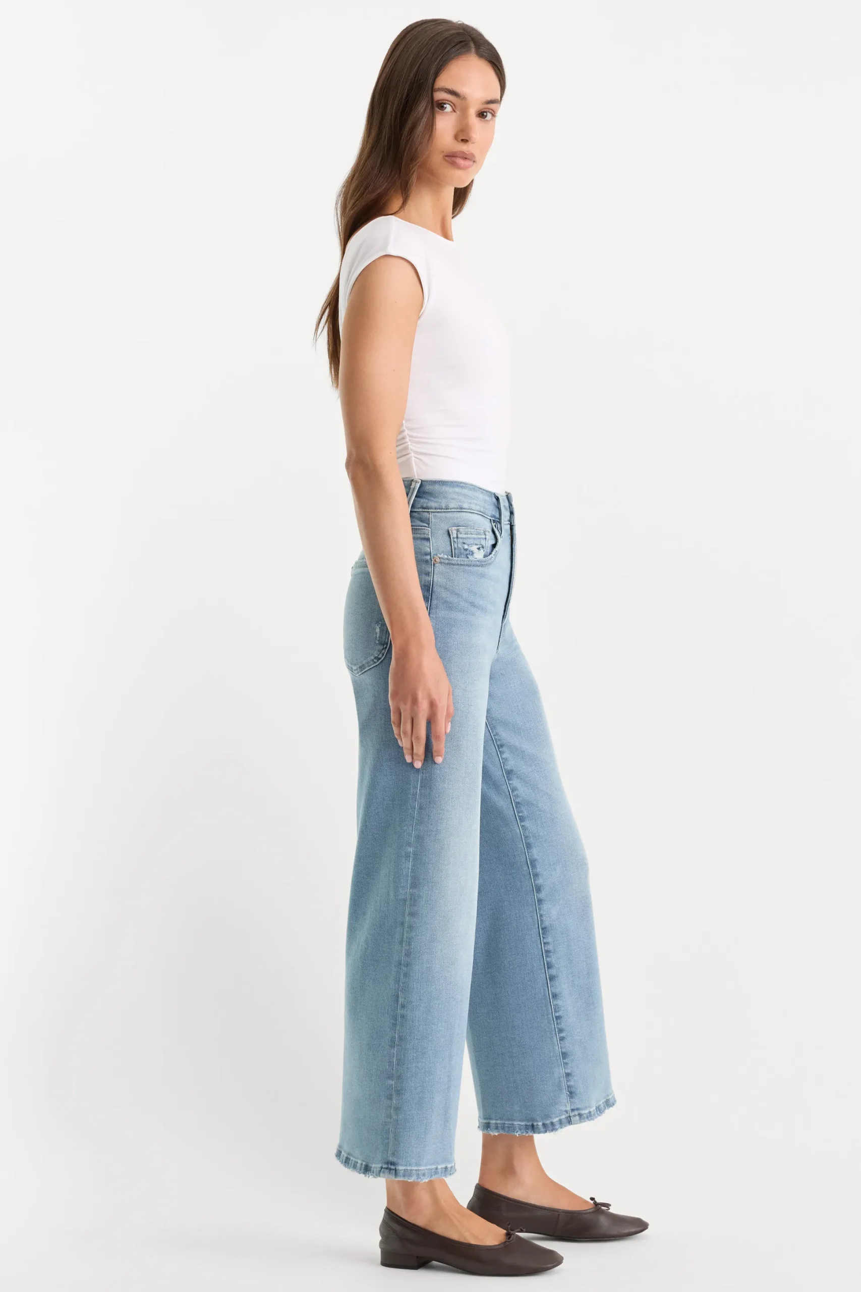 soft tech good waist palazzo cropped jeans