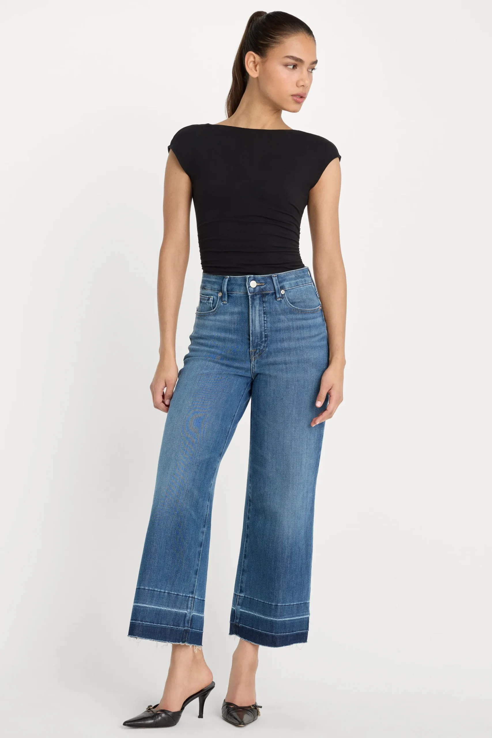 soft tech good waist palazzo cropped jeans