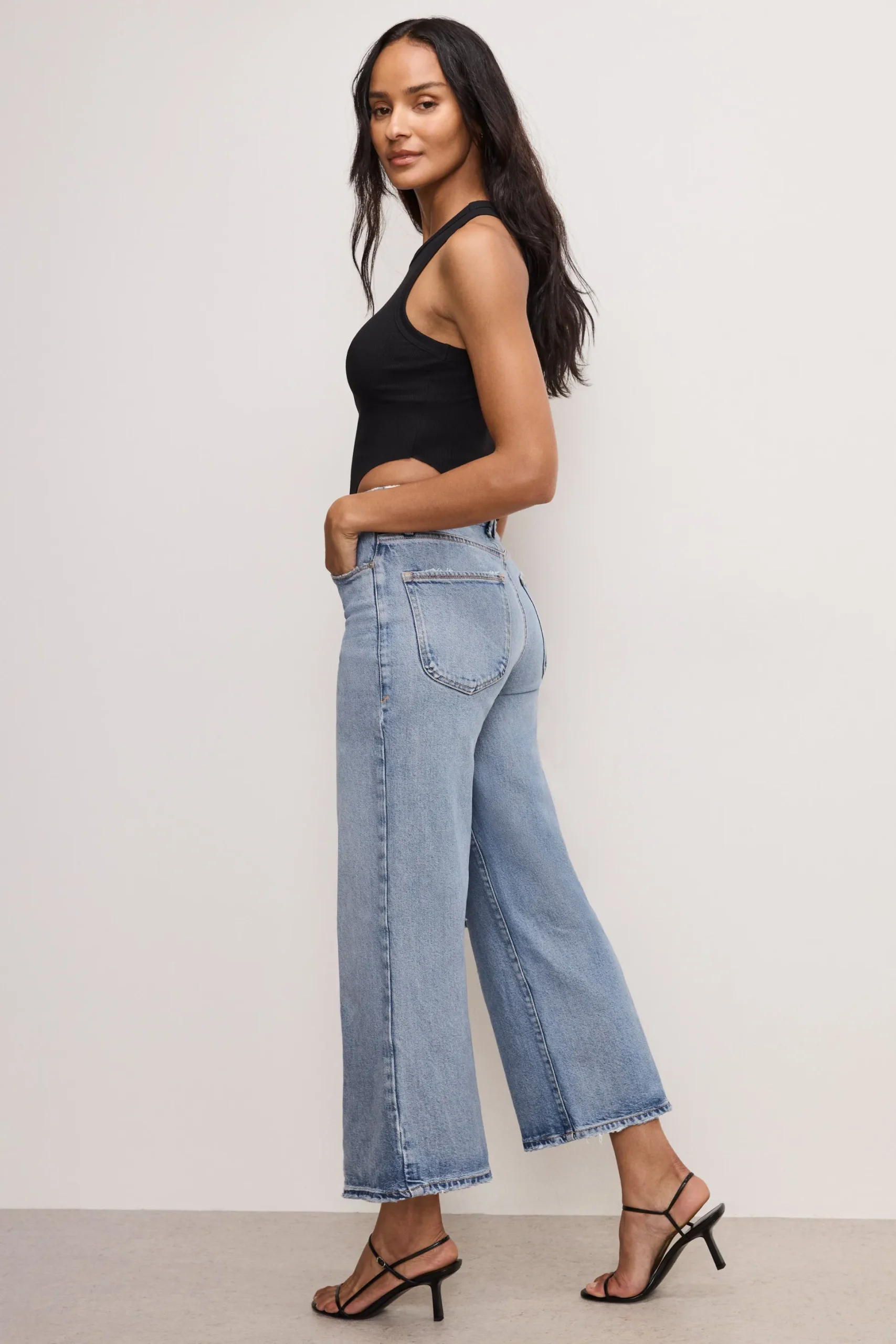 soft tech good waist palazzo cropped jeans