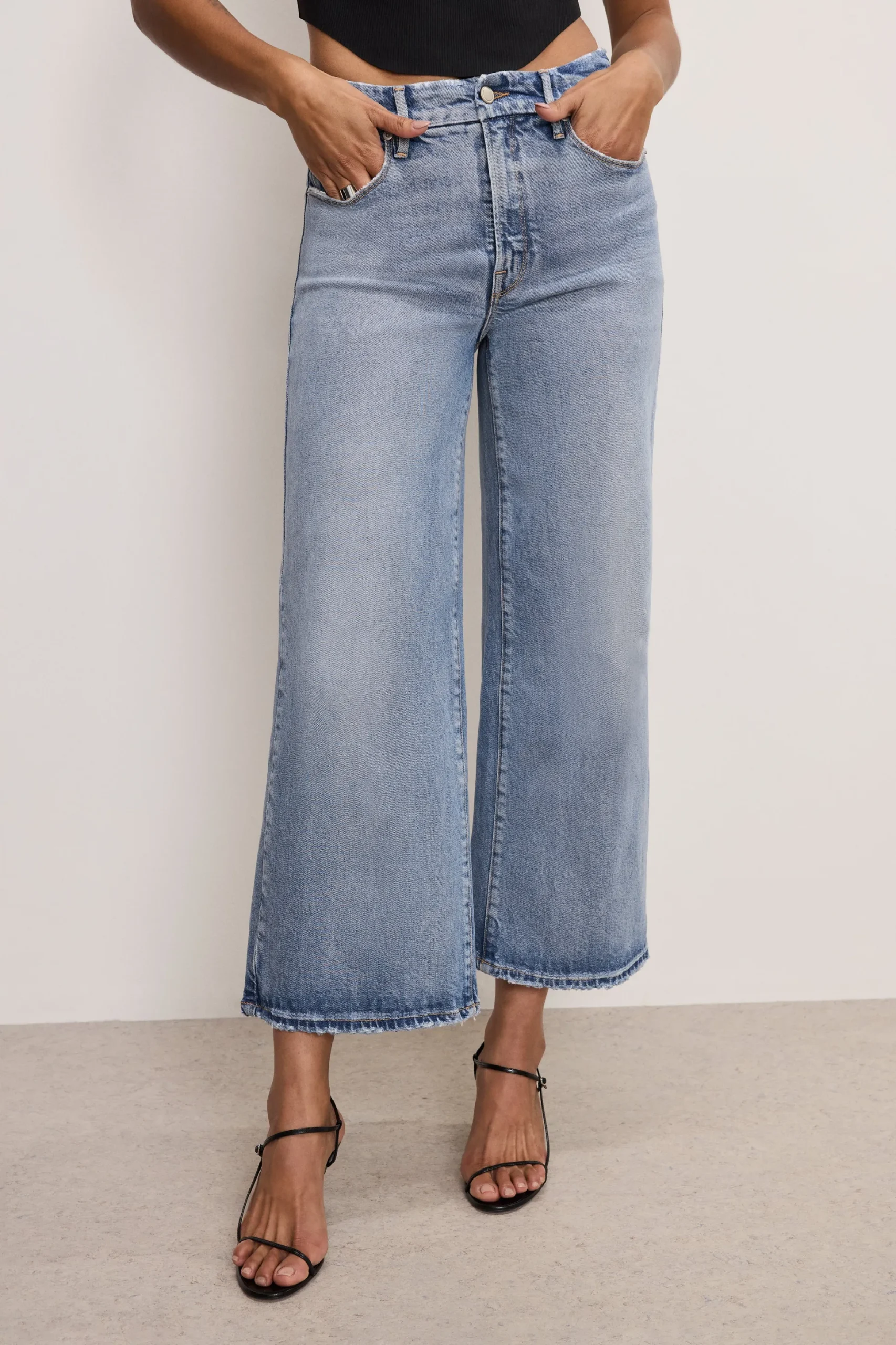 soft tech good waist palazzo cropped jeans