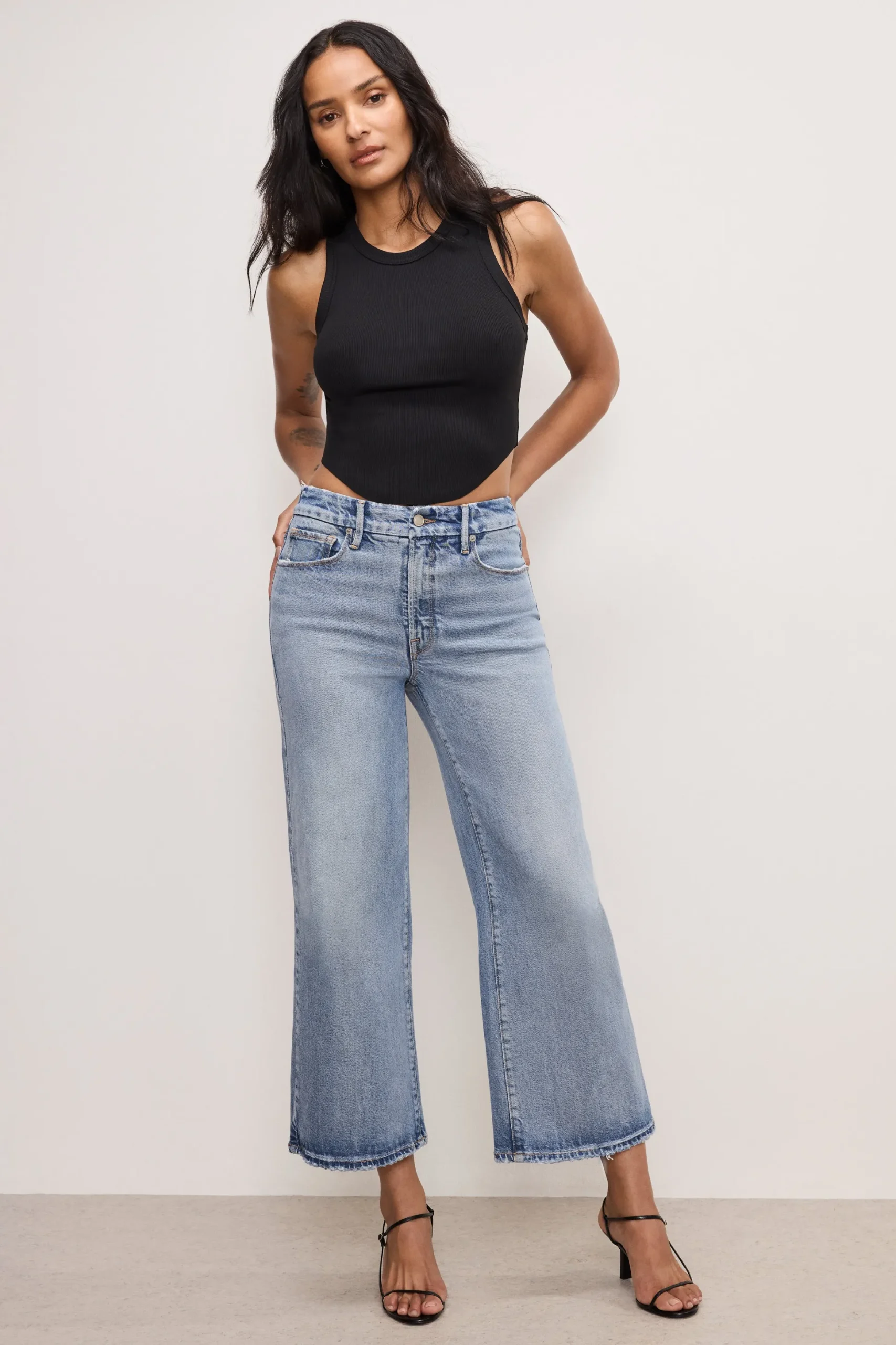 soft tech good waist palazzo cropped jeans