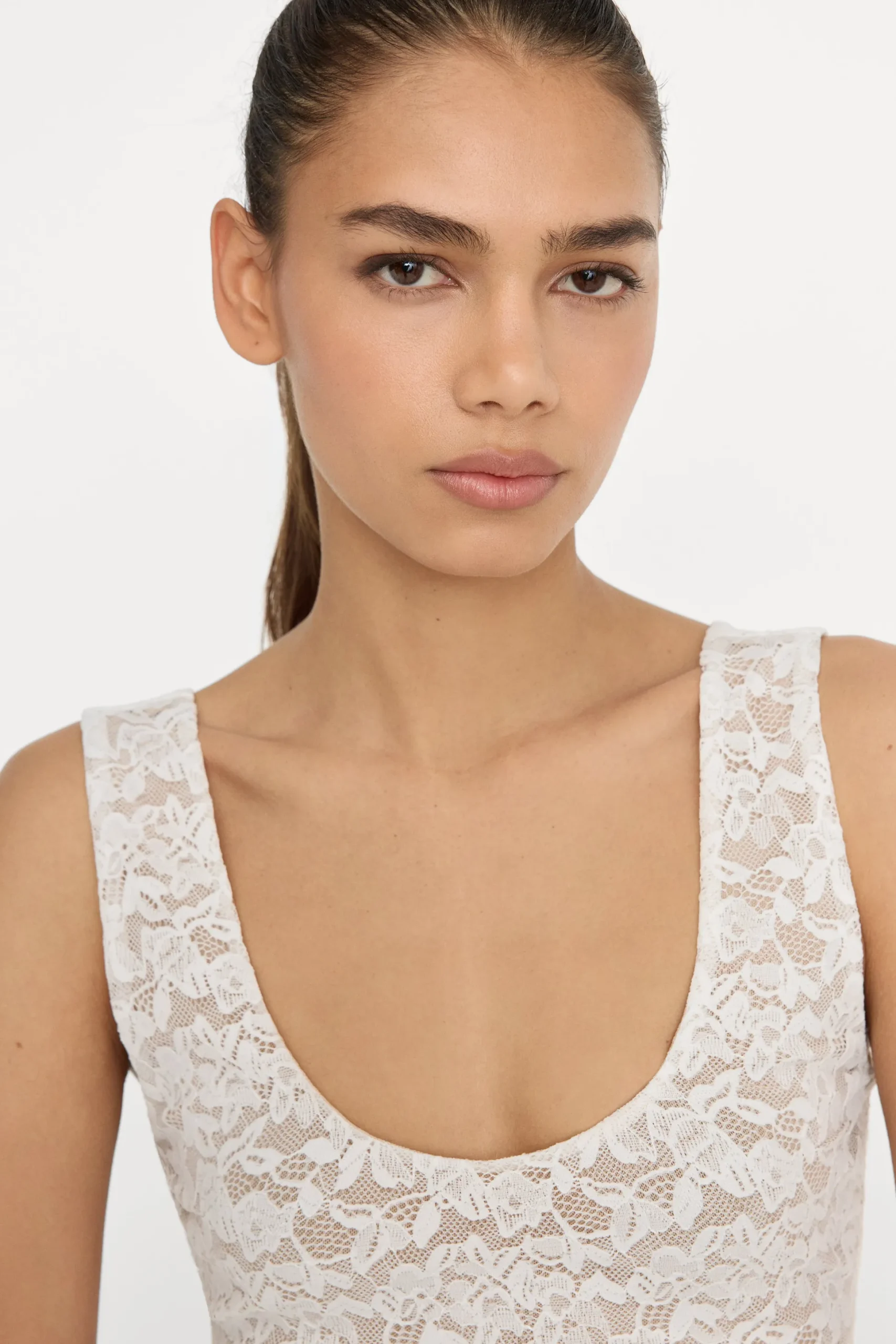 stretch lace scoop tank bodysuit