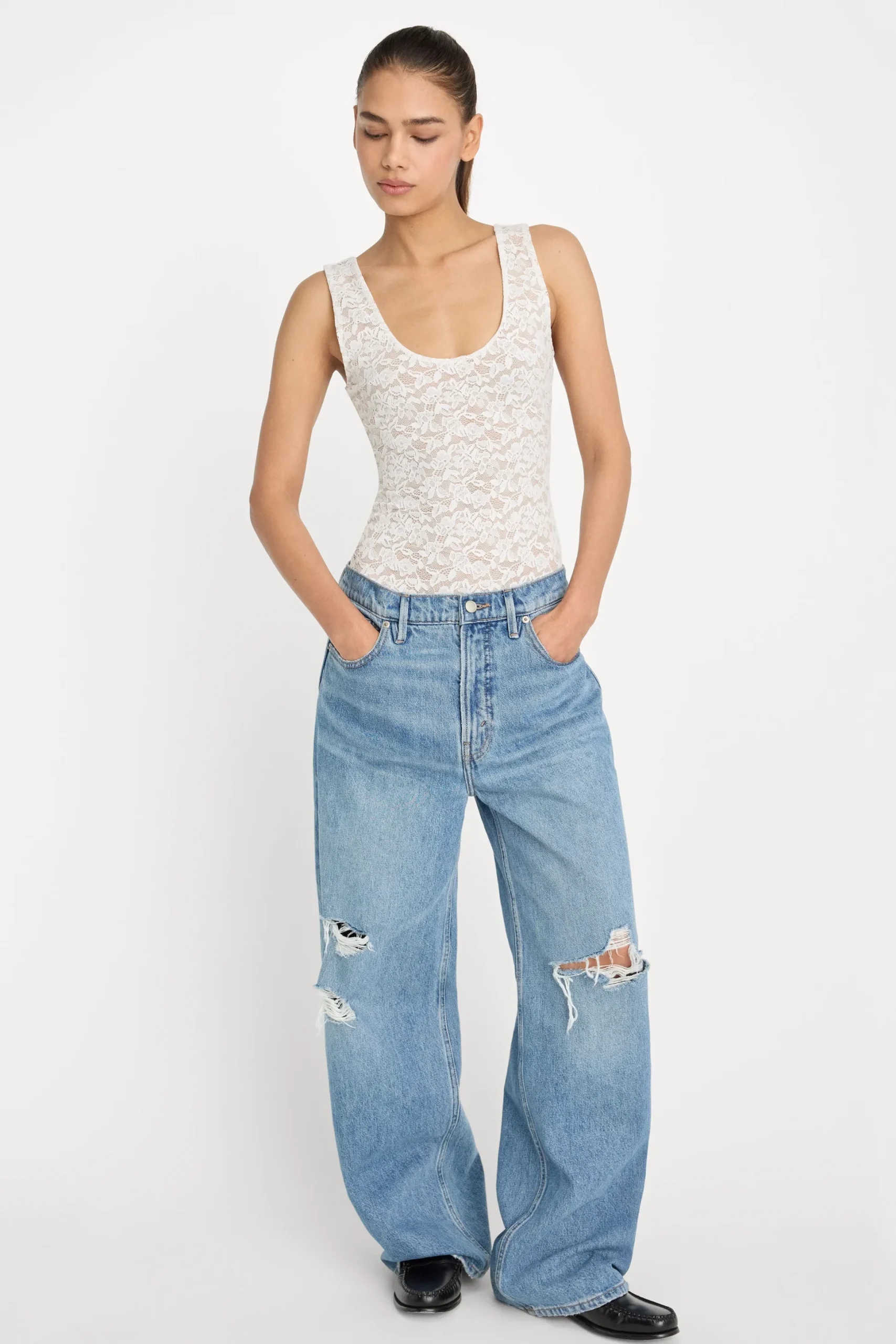 stretch lace scoop tank bodysuit