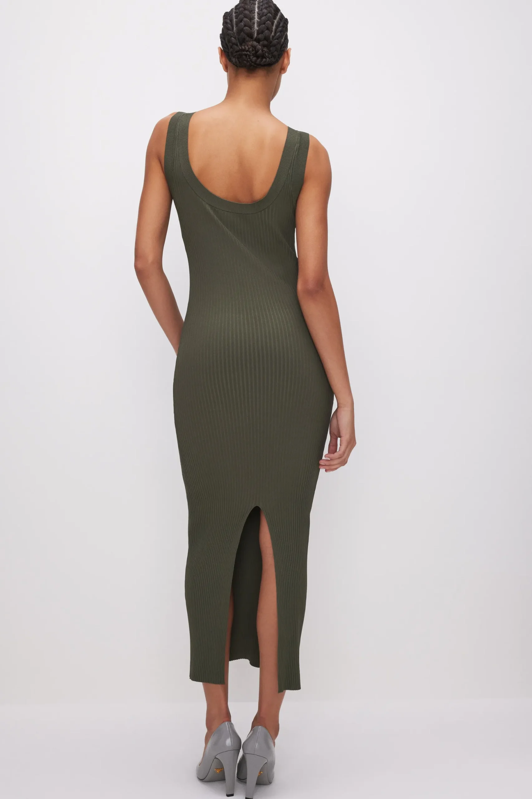 stretch rib scoop back midi dress