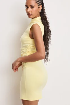 super stretch jersey mock neck mini dress