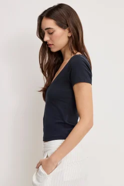 super stretch v neck baby tee