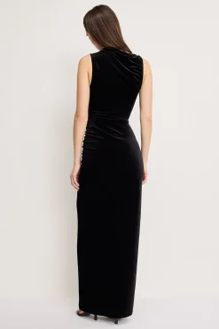 velvet high neck maxi dress