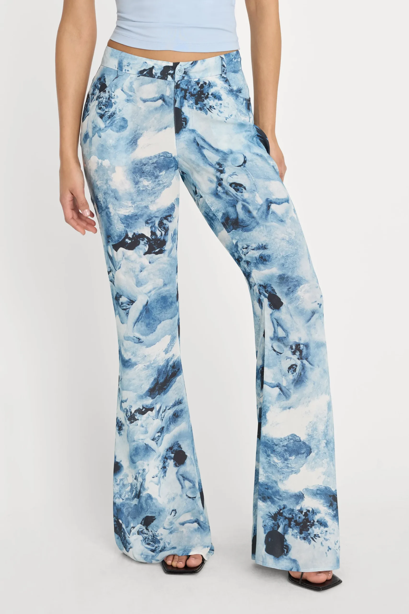 v waist chiffon flare pants